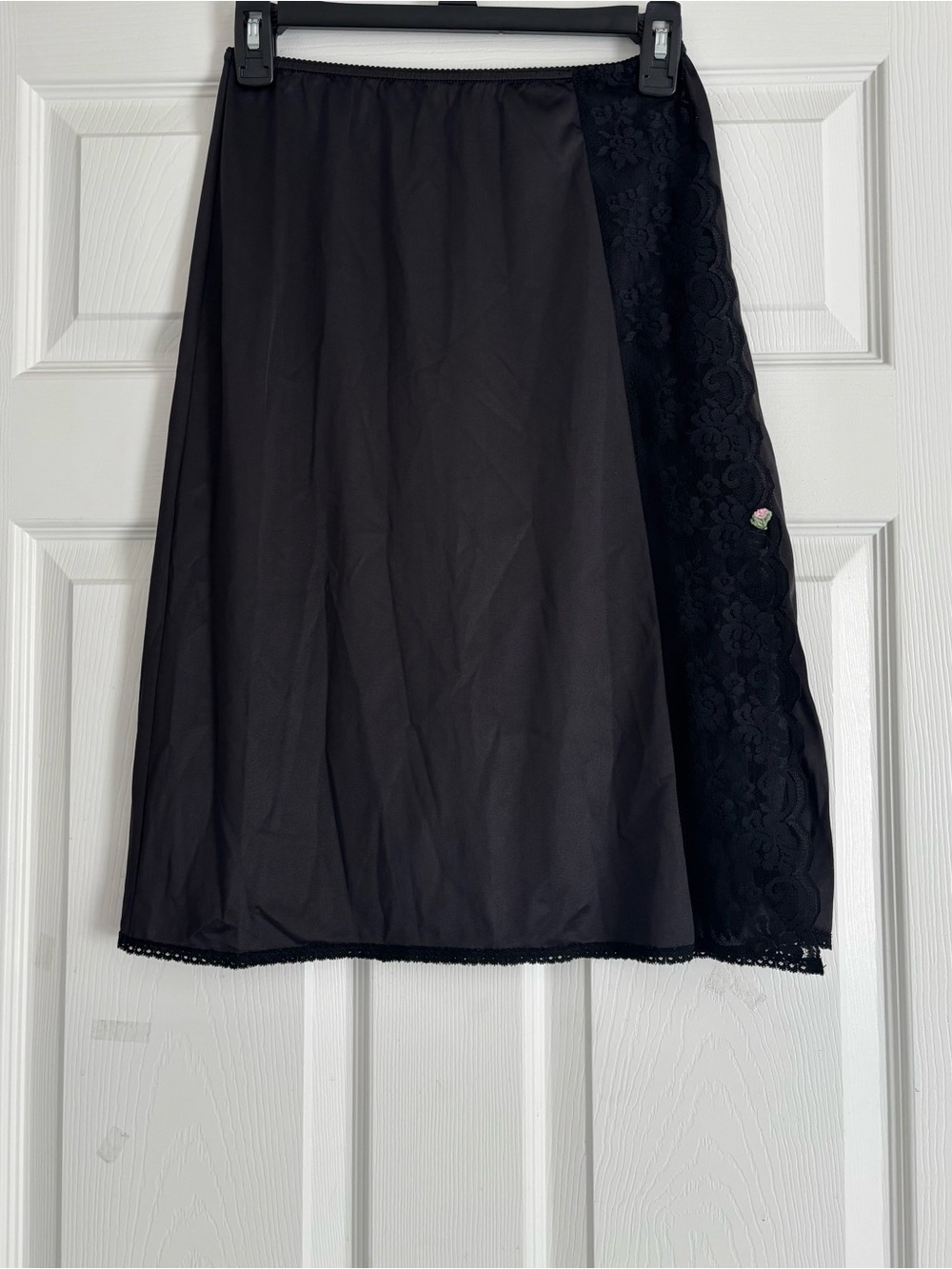 Vintage Black Half Slip with Lace Panel